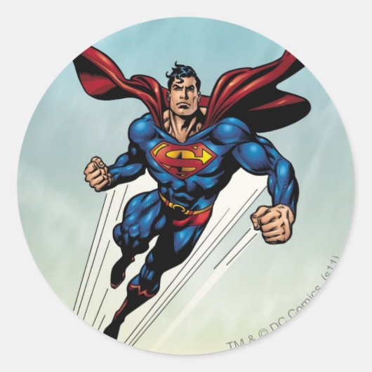Superman breekt naar boven ronde sticker (Voorkant)