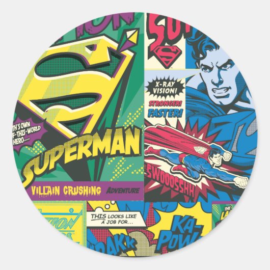 Superman Comic Panels Ronde Sticker (Voorkant)