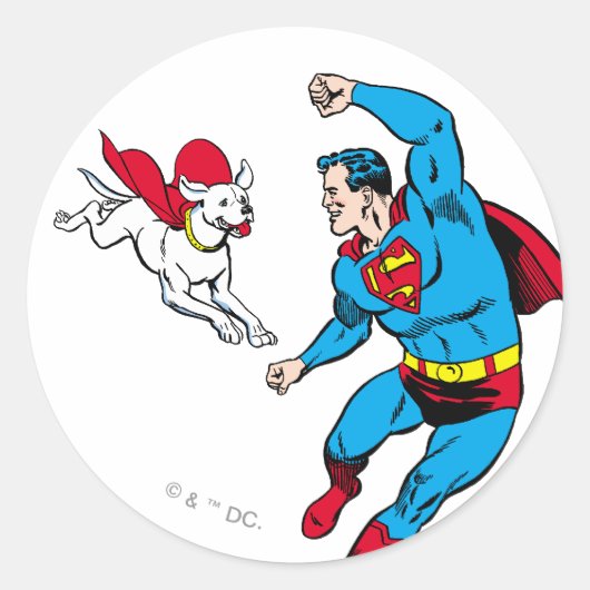 Superman en Krypto 2 Ronde Sticker (Voorkant)