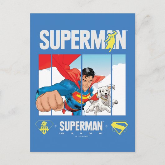 Superman en Krypto nemen vlucht Briefkaart (Voorkant)