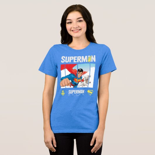 Superman en Krypto nemen vlucht Tri-Blend Shirt (Voorkant volledig)