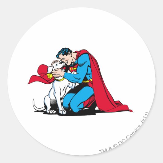 Superman en Krypto Ronde Sticker (Voorkant)