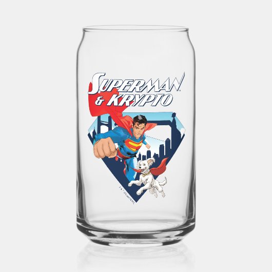 Superman en Krypto stijgen Blikvorm Glas (Voorkant)