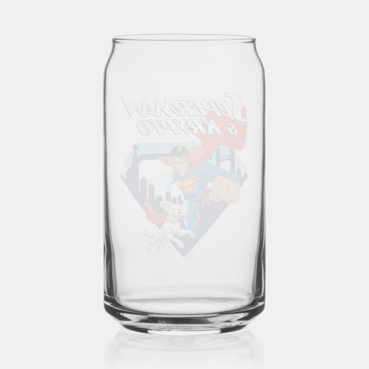 Superman en Krypto stijgen Blikvorm Glas (Achterkant)