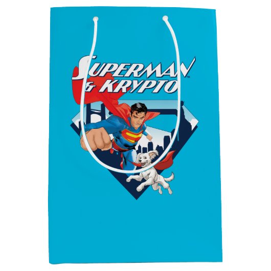 Superman en Krypto stijgen Medium Cadeauzakje (Voorkant)