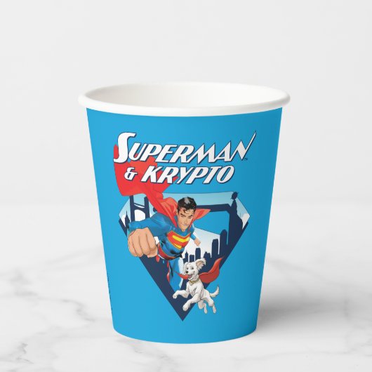 Superman en Krypto stijgen Papieren Bekers (Voorkant)