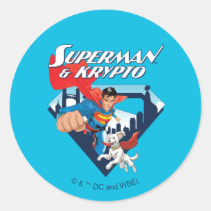 Superman en Krypto stijgen Ronde Sticker
