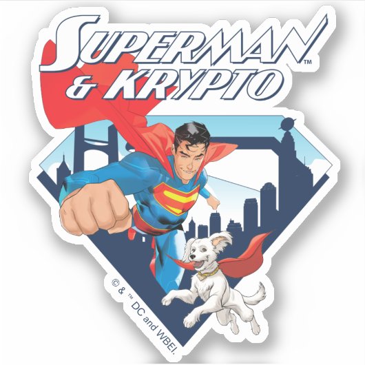 Superman en Krypto stijgen Sticker (Voorkant)