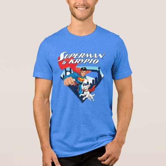 Superman en Krypto stijgen Tri-Blend Shirt (Voorkant)