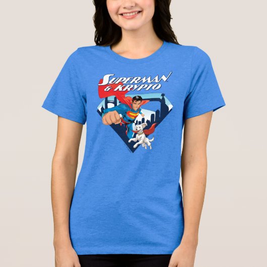 Superman en Krypto stijgen Tri-Blend Shirt (Voorkant)