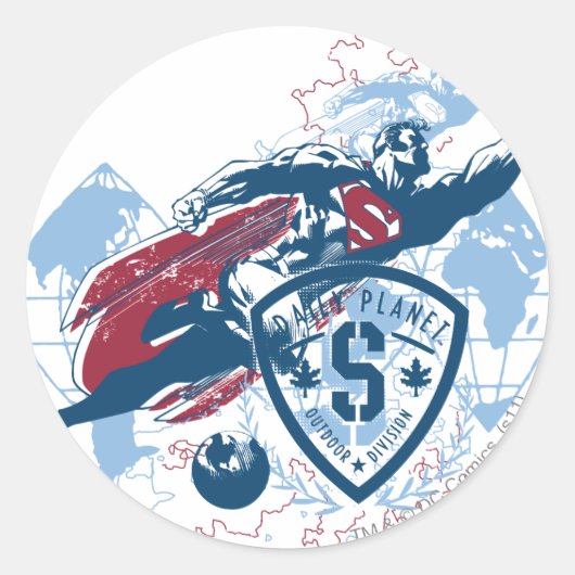 Superman en Map Ronde Sticker (Voorkant)