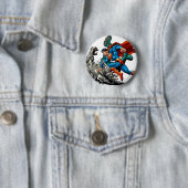 Superman Fights Monster Ronde Button 5,7 Cm (In situ)