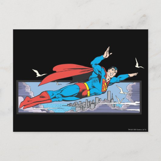 Superman Flies Thru City Briefkaart (Voorkant)