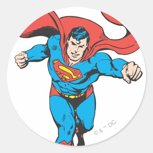 Superman gaat vooruit 2 ronde sticker (Voorkant)