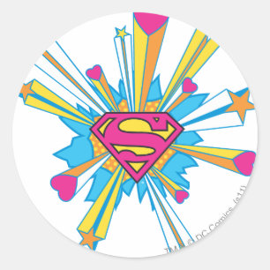 Superman gestileerd Roze met hart Logo Ronde Sticker