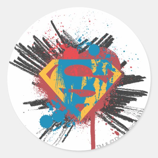 Superman gestileerd | Splatter-Logo Ronde Sticker (Voorkant)