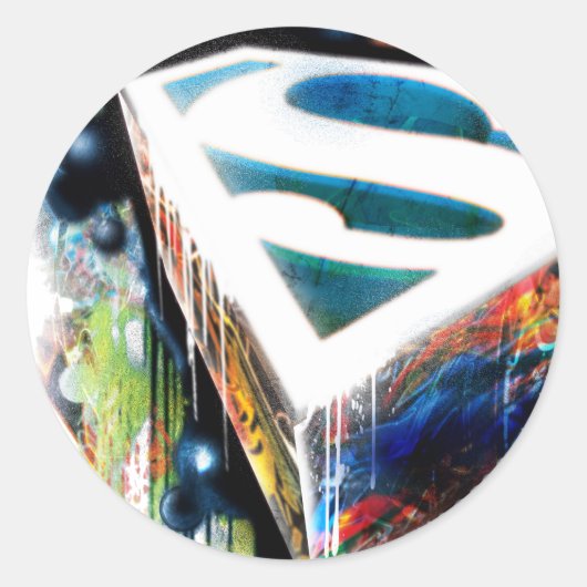 Superman gestileerd | Urban Graffiti Logo Ronde Sticker (Voorkant)
