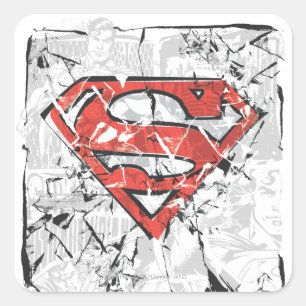 Superman gestileerd   Verplette Comic Logo Vierkante Sticker