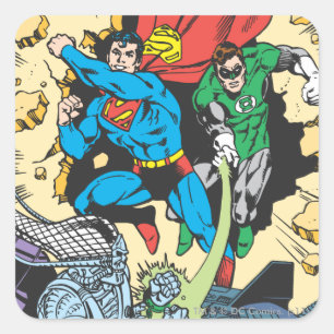 Superman & Green Lantern Fight Brainiac Vierkante Sticker