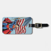 Superman Holding Amerikaanse vlag Bagagelabel (Voorkant horizontaal)