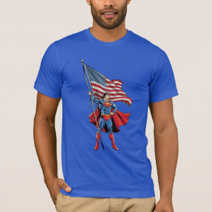 Superman Holding Amerikaanse vlag T-shirt
