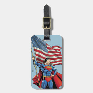 Superman Holding US Flag Bagagelabel