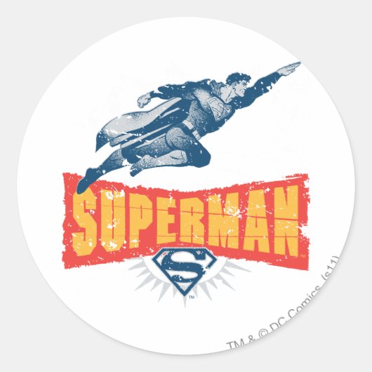 Superman in nood ronde sticker (Voorkant)