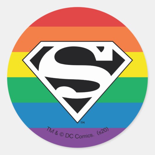 Superman Rainbow-Logo Ronde Sticker (Voorkant)