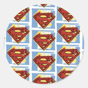 Superman Red en Blue Pattern Ronde Sticker