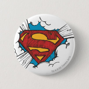 Superman S-Shield Binnen wolken Logo Ronde Button 5,7 Cm