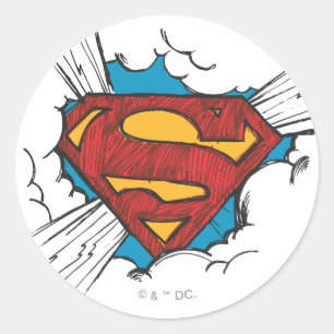 Superman S-Shield   Binnen wolken Logo Ronde Sticker