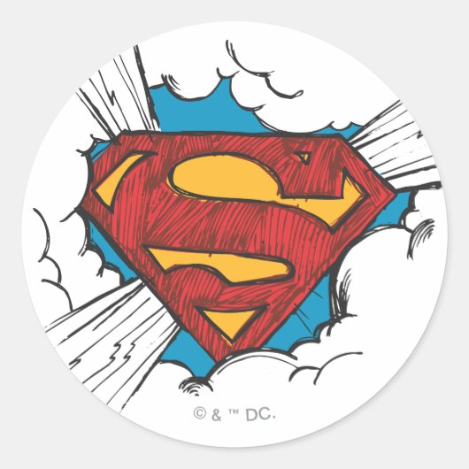 Superman S-Shield | Binnen wolken Logo Ronde Sticker (Voorkant)