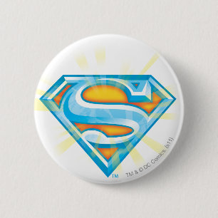 Superman S-Shield   Blauw en Oranje Logo Ronde Button 5,7 Cm