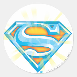 Superman S-Shield Blauw en Oranje Logo Ronde Sticker