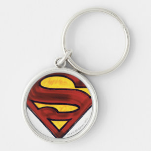 Superman S-Shield   Donkere rode Logo Sleutelhanger