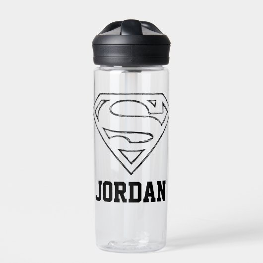 Superman S-Shield | Eenvoudig zwart | Jouw namen t Waterfles (Voorkant)
