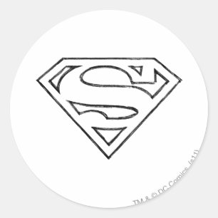 Superman S-Shield   Eenvoudige zwarte omlijning Lo Ronde Sticker