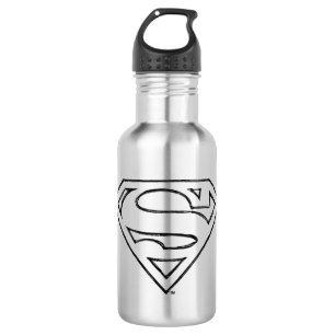 Superman S-Shield Eenvoudige zwarte omlijning Lo Waterfles
