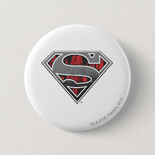 Superman S-Shield Grijs en Rode Stad Logo Ronde Button 5,7 Cm
