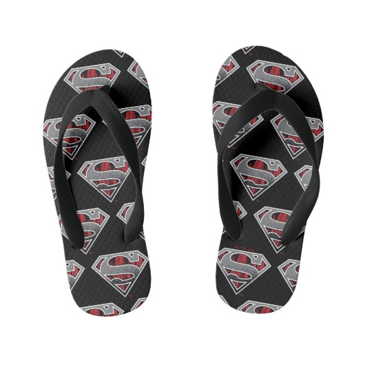 Superman S-Shield | Grijze en rode Logo Kinder Teenslippers (Voetbed)