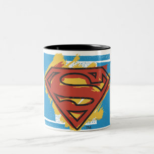 Superman S-Shield   Logo met blauwe achtergrond Tweekleurige Koffiemok