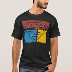 Superman S-Shield Logo met rood blauw geel blok T-shirt
