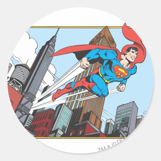 Superman & Skyscrapers Ronde Sticker (Voorkant)