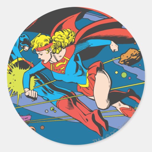 Superman & Supergirl Flying Ronde Sticker (Voorkant)