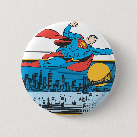 Superman vliegen in de stad ronde button 5,7 cm (Voorkant)