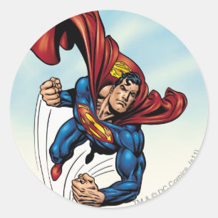 Superman zwemt door de lucht ronde sticker