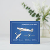 Supermarine Spitfire - Vliegtuigblauwdruk ABD Briefkaart (Staand voorkant)