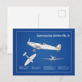 Supermarine Spitfire - Vliegtuigblauwdruk ABD Briefkaart (Voorkant / Achterkant)
