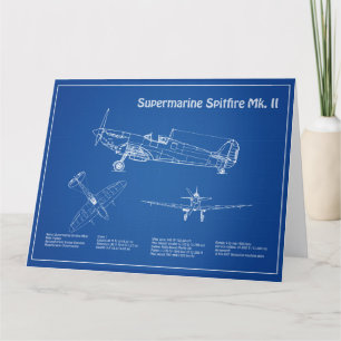 Supermarine Spitfire - Vliegtuigblauwdruk AD Bedankkaart
