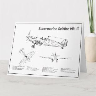Supermarine Spitfire - Vliegtuigblauwdruk BD Bedankkaart